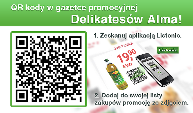 Kody QR w gazetce promocyjnej Almy