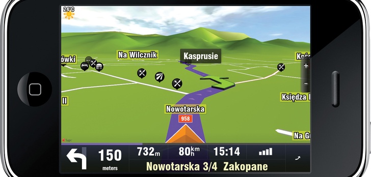 Nawigacja 3D dla iPhone wykorzystująca akcelerator 3D