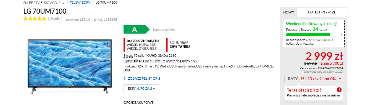 LG 70UM7100 należy wejść do sklepu euro.com.pl