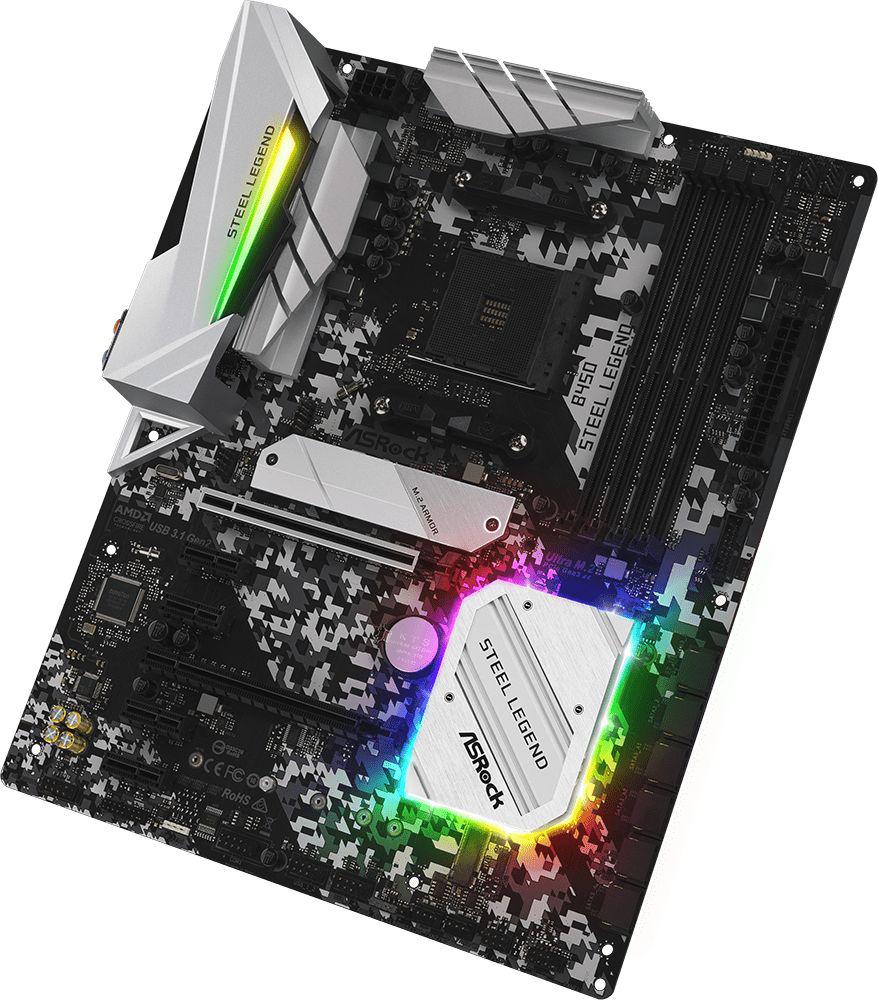ASRock B450 STEEL LEGEND, AM4, DDR4 3533+, 6 SATA3, HDMI, DP, USB3.1