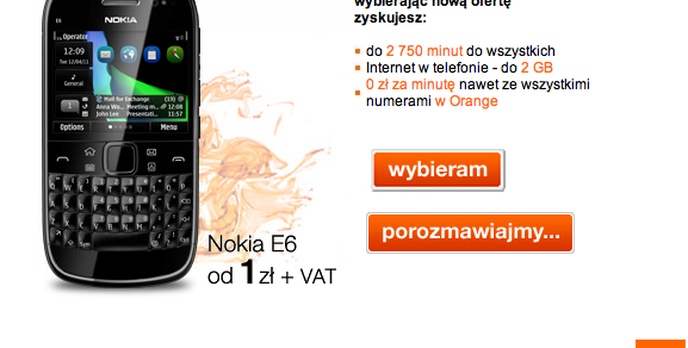 Nokia E6 za 1zł i nielimitowane rozmowy w Orange
