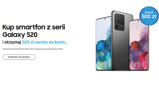 Kup Samsung Galaxy S20 i otrzymaj zwrot 500 złotych