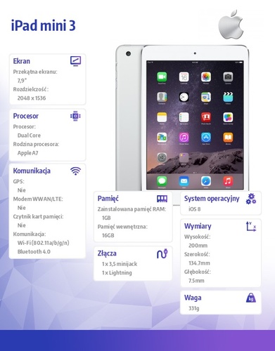 Apple iPad mini 3 16GB Wi-Fi Silver MGNV2FD/A