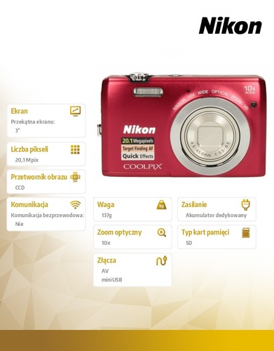 Nikon Coolpix S6700 red 20,1M,10xOZ,720P