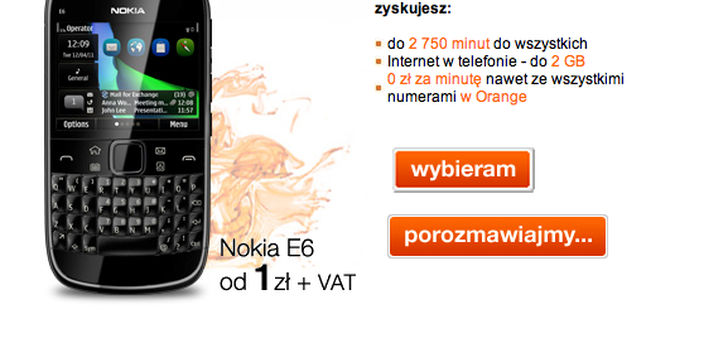 Nokia E6 za 1zł i nielimitowane rozmowy w Orange