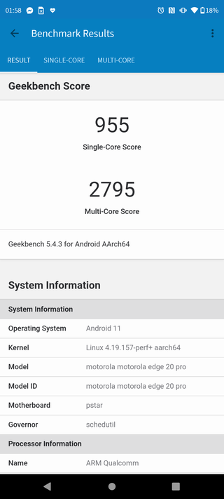Motorola Edge 20 Pro w Geekbench 5
