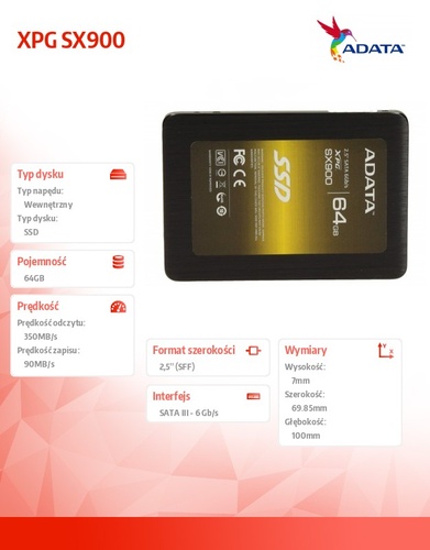 A-Data SSD XPG SX900 64GB 2.5'' SATA3 SF2281 Sync 555/520 MB/s