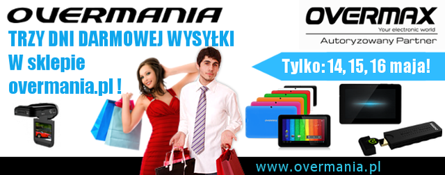 Overmania.pl - przez najbliższe dni darmowa wysyłka produktów firmy Overmax!