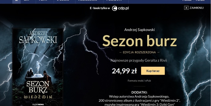 E-Book "Sezon Burz", A.Sapkowskiego dostępny w ciągłej sprzedaży na CDP.PL