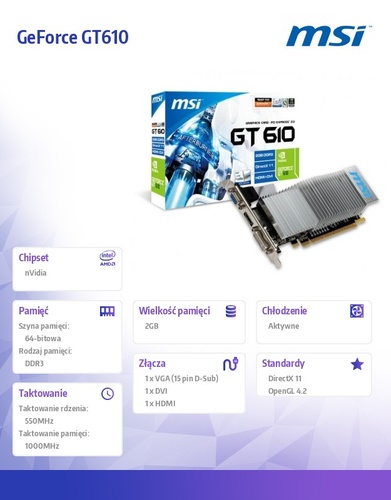 MSI GeForce CUDA GT610 2GB DDR3 PCI-E 64BIT DV/HDMI/DS BOX