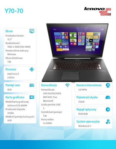 Lenovo Y70-70 80DU00B6PB Win8.1 i7-4710HQ/8GB/512GB SSD/nVidia GF GTX 860M 4G/17.3" Black