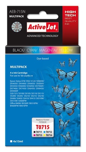ActiveJet AEB-715N multipack tusz czarny, cyan, magenta, żółty do drukarki Epson (zamiennik Epson T0715 ) Supreme