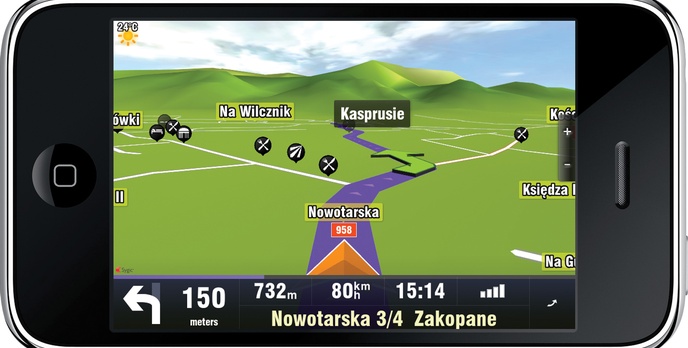 Nawigacja 3D dla iPhone wykorzystująca akcelerator 3D