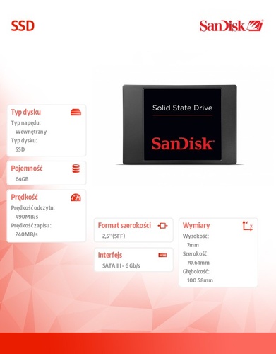 SanDisk SSD 64GB 2,5 490/240 MB/s SATA3