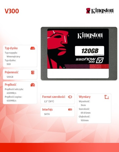 Kingston V300 SERIES 120GB SATA3 2,5" 450/450MB/s 7mm