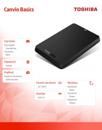 Toshiba CANVIO BASICS 2.5 500GB USB 3.0 BLACK