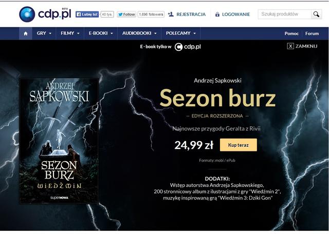 E-Book "Sezon Burz", A.Sapkowskiego dostępny w ciągłej sprzedaży na CDP.PL