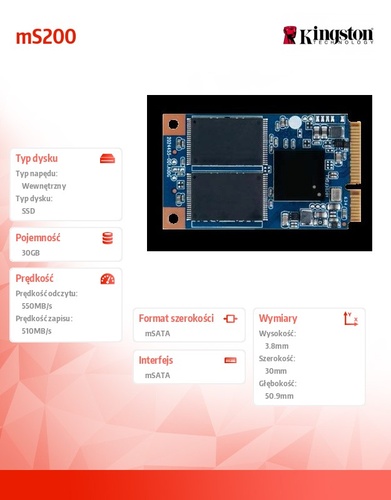 Kingston mS200 SERIES 30GB mSATA3 550/510MB/s