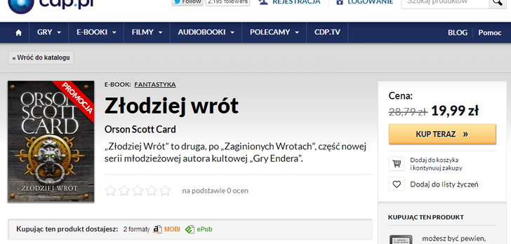 "Złodziej Wrót" Orsona Scotta Carda teraz także w wersji e-booka