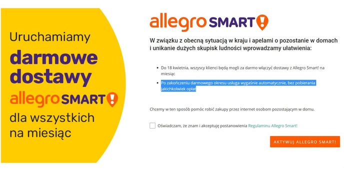 Allegro Smart za darmo przez miesiąc