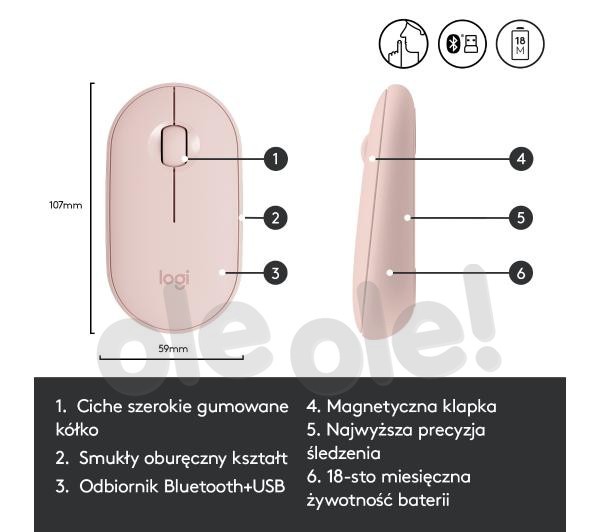 Logitech Pebble Wireless Mouse M350 różowy 910-005717