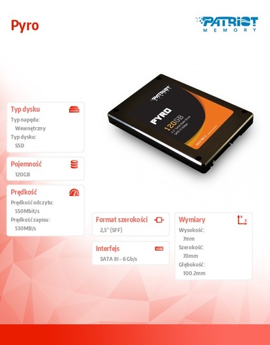 Patriot SSD 120GB 2,5'' Pyro 550/530 MB/s SATA3 TRIM 85k IOPs