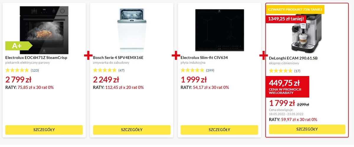 Przykładowy zestaw z czwartym produktem tańszym o 75%