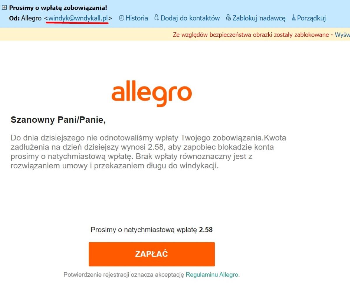 Oszustwo windykacyjne Allegro