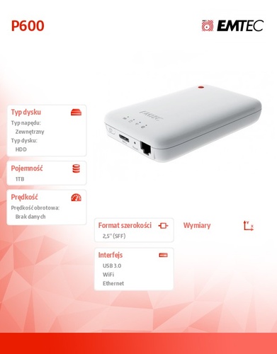 EMTEC Dysk 1TB WiFi 2,5 plus Pendrive 8GB gratis