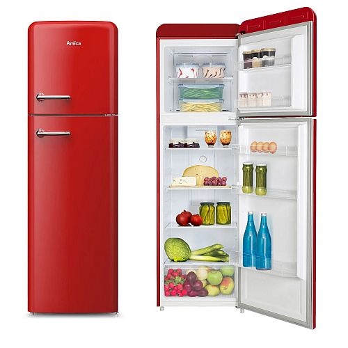 czerwona lodówka retro Amica FD280.3FR(E)