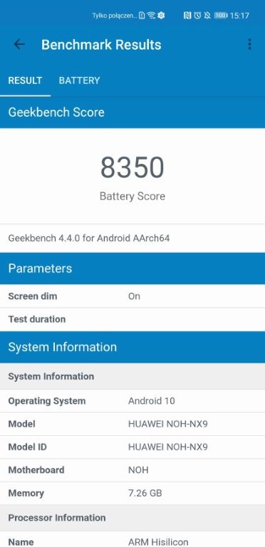 Wynik benchmarku baterii Geekbench dla Huawei Mate 40 Pro