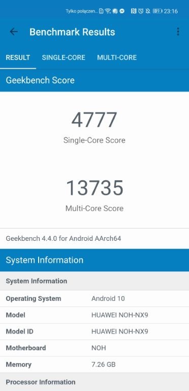 Wynik Huawei Mate 40 Pro w Geekbench 4