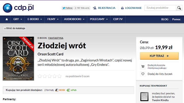 "Złodziej Wrót" Orsona Scotta Carda teraz także w wersji e-booka