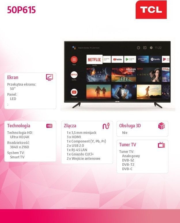 TCL 50P615 LED 50'' 4K Ultra HD Android