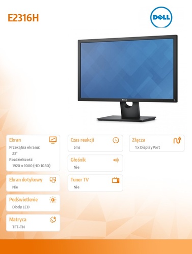 23'' E2316H LED 16:9/Full HD(1920x1080)/VGA/DP (vr1.2)/3YPPG