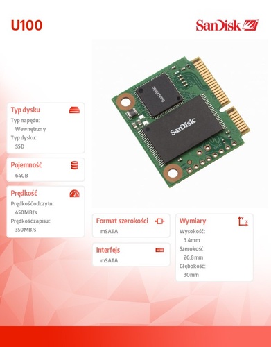 SanDisk SSD mSATA mini mPCIe MLC 64GB