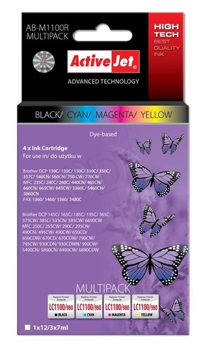 ActiveJet AB-M1100R multipack tusz czarny, cyan, magenta, żółty do drukarki Brother (zamiennik Brother LC1100, LC980) Premium