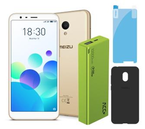 Meizu M8C 16GB (złoty) + powerbank 10 000 mAh + etui + folia na ekran