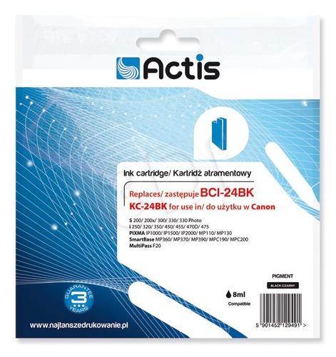 Actis KC-24Bk tusz czarny do drukarki Canon (zamiennik Canon BCI-24Bk) Supreme