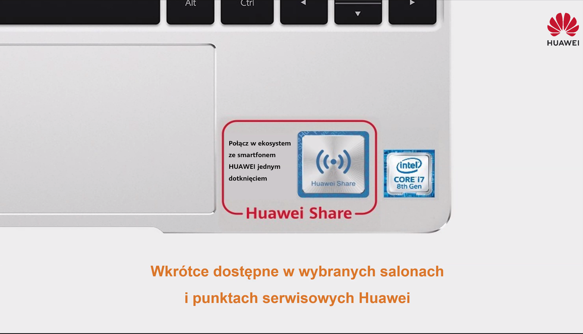 Grafika przedstawia naklejkę aktualizującą do starych laptopów Huawei