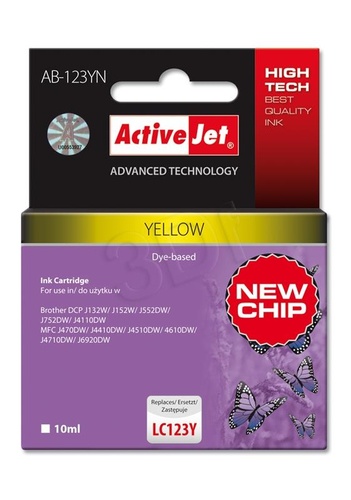 ActiveJet AB-123YN tusz żółty do drukarki Brother (zamiennik Brother LC123Y) Supreme
