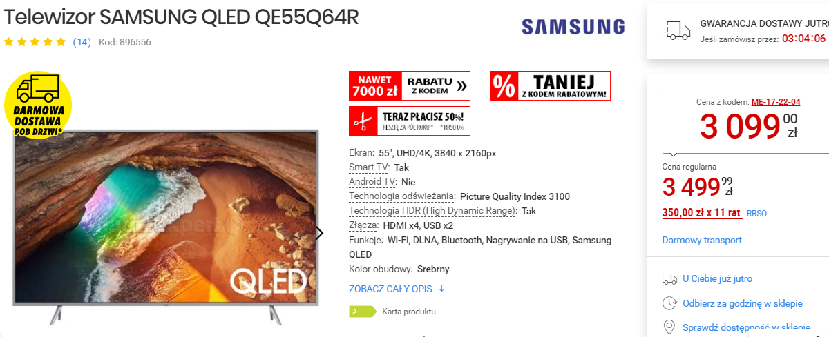 SAMSUNG QLED QE55Q64R należy wejść do sklepu internetowego mediaexpert.pl