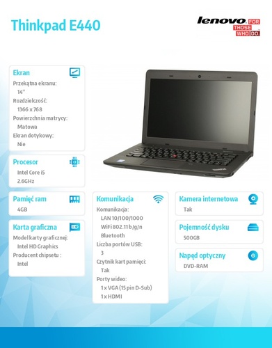 Lenovo Thinkpad E440 20C500AMPB Win7Pro & Win8.1Pro i5-4210M/4GB/500GB/Intel HD/DVD Rambo/6c/14.0" HD AG,Midnight Black (Non-WWAN)/1Yr CI