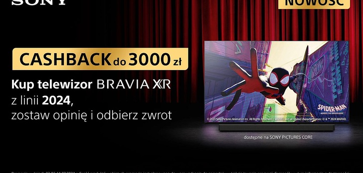 Promocja cashback na telewizory Sony z roku 2024! Aż do 3000 złotych zwrotu!