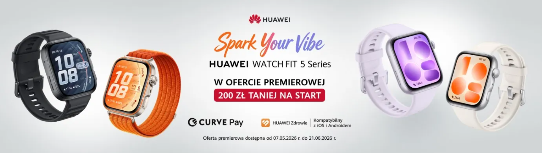 Sprawdź aktualne promocje na Huawei Watch Fit 5 series w sklepach Media Expert