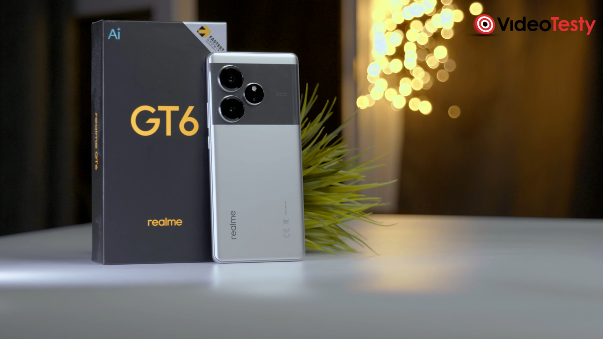Realme GT 6 przy światełkach w tle
