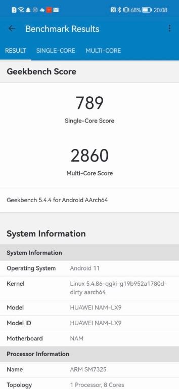 Geekbench 5 na Huawei Nova 9