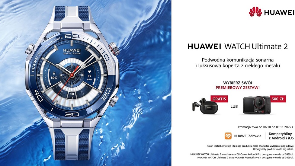 Ekstremalnie wytrzymały Huawei Watch Ultimate 2 z innowacyjną komunikacją sonarową już w Polsce!
