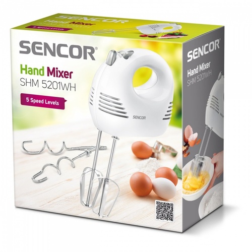 SENCOR Mikser Ręczny SHM 5201WH, Moc 150W,5 stopni predkosci,2 koncowki