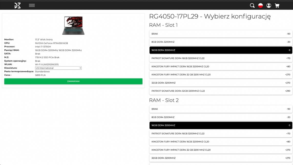 laptop dream machines rg4050 konfigurator
